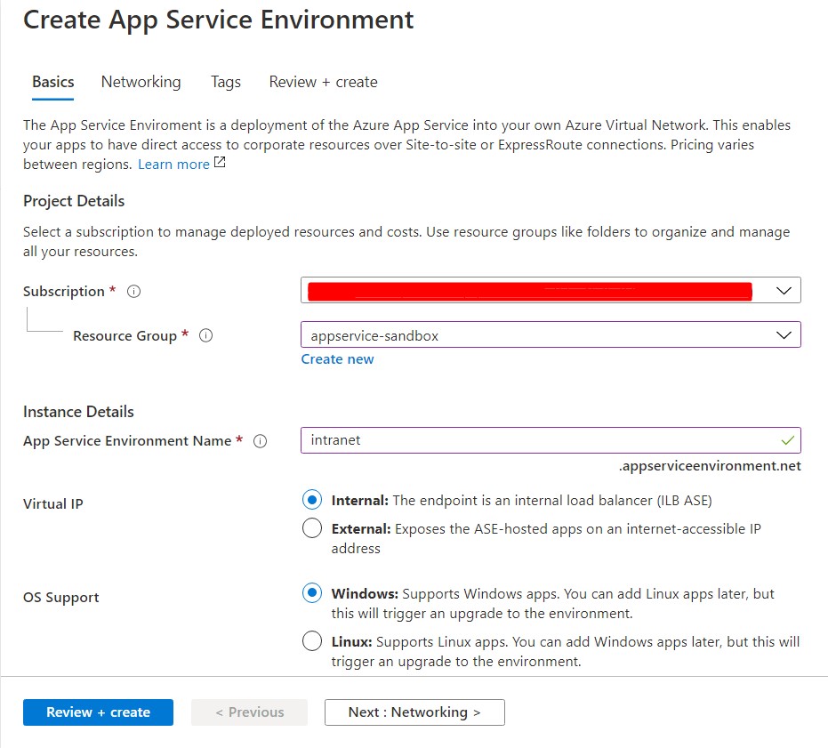 Create App Service Environment