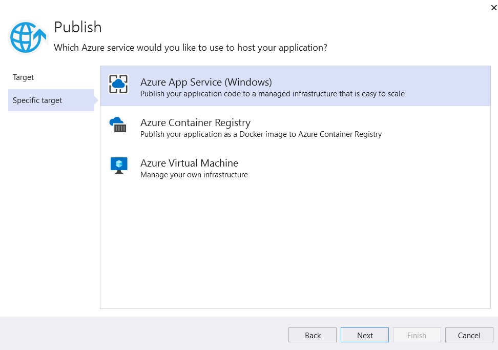 Select Azure App Service (Windows) as Specific target